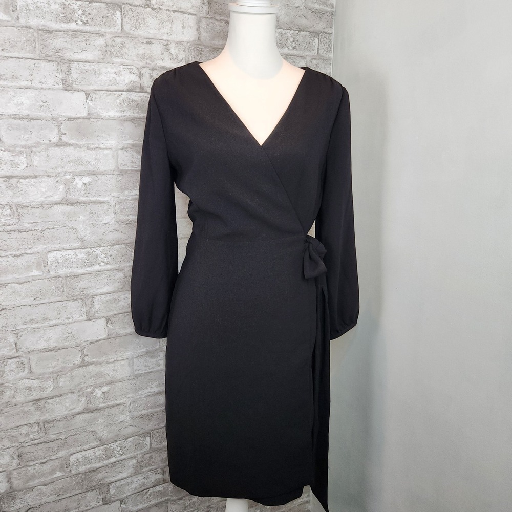 J.Crew Wrap Dress Long Sleeve Solid Black Career Size 6